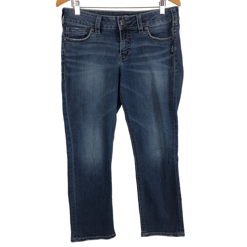 Silver Jeans Co. Elyse Capri W30/L22.5 Mid-Rise Slim Fit Distressed Blue Jeans